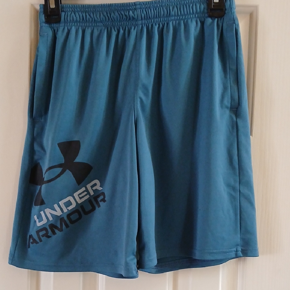 Under Armour Teal Boy's Athletic Shorts with Black/Grey Logo